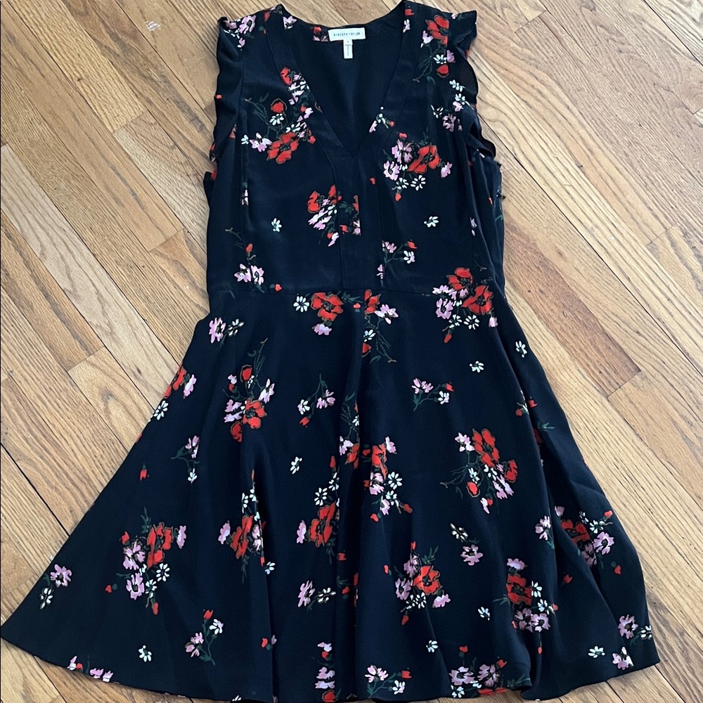 Rebecca Taylor Black Floral l Dress 4 silk